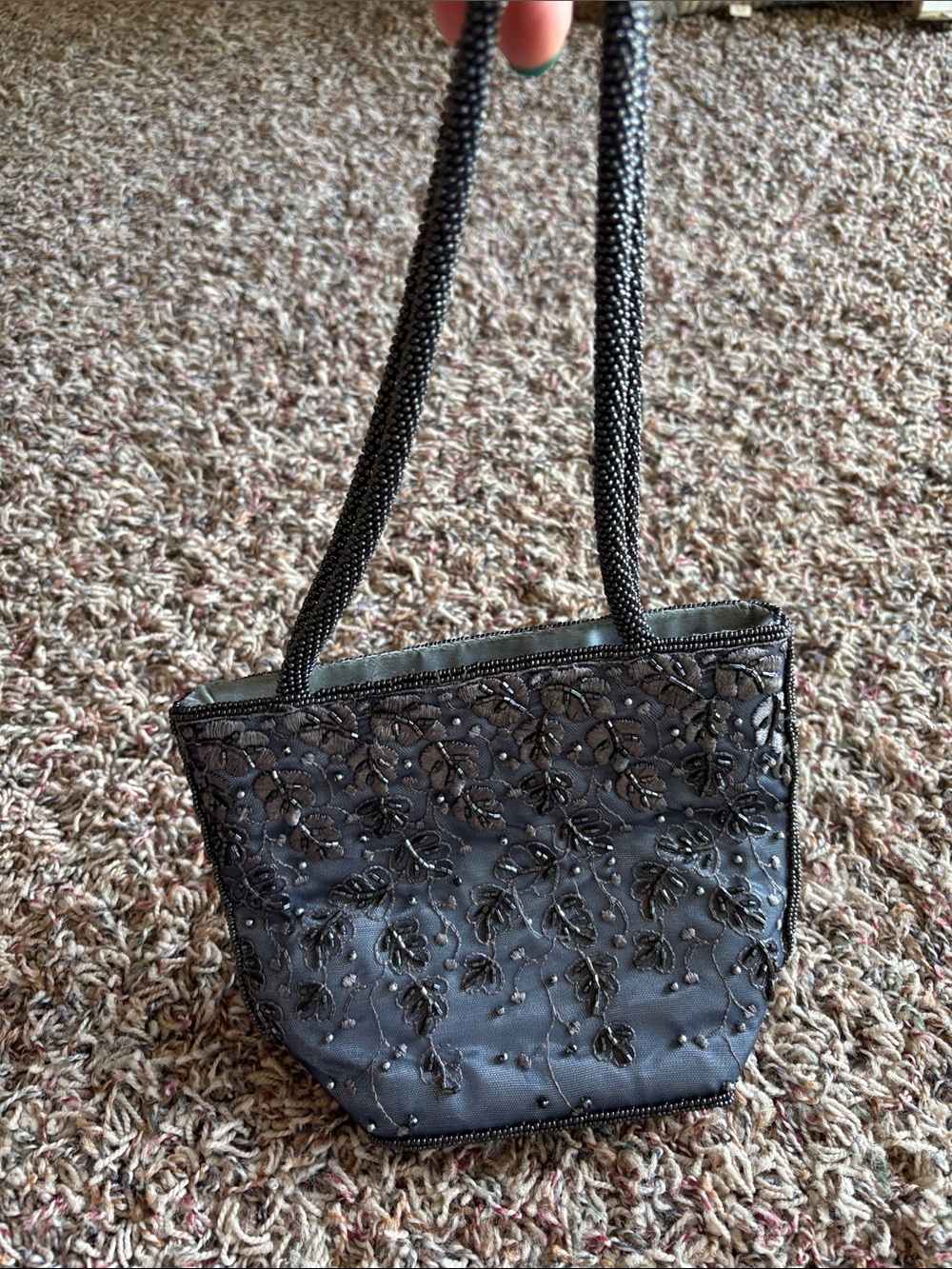 Blue Beaded Floral Evening Tote